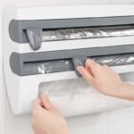 4-in-1 Wall Mounted Kitchen Wrap Dispenser – Paper Hanger, Cling Film, Foil, and Towel Holder with Cutter & Storage Rack