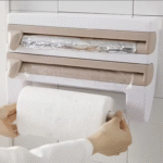 4-in-1 Wall Mounted Kitchen Wrap Dispenser – Paper Hanger, Cling Film, Foil, and Towel Holder with Cutter & Storage Rack