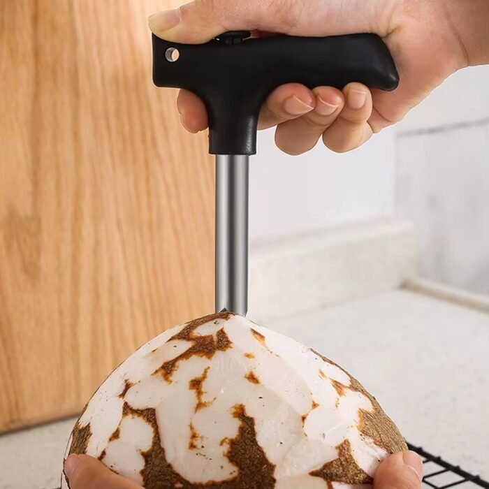 Manual Young Coconut Opener Tool – Stainless Steel Hole Drilling Cutter with Plastic Handle