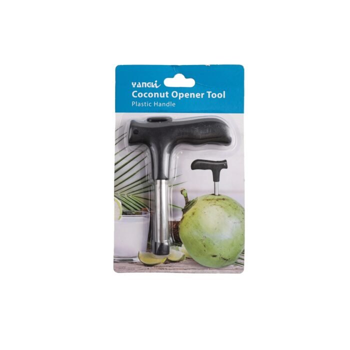 Manual Young Coconut Opener Tool – Stainless Steel Hole Drilling Cutter with Plastic Handle