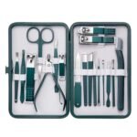 18pcs stainless steel manicure pedicure grooming kit blackish green UAE