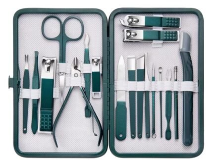 18pcs stainless steel manicure pedicure grooming kit blackish green UAE