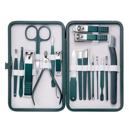 18pcs stainless steel manicure pedicure grooming kit blackish green UAE