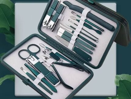 18pcs stainless steel manicure pedicure grooming kit blackish green UAE