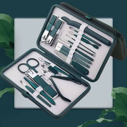 18pcs stainless steel manicure pedicure grooming kit blackish green UAE
