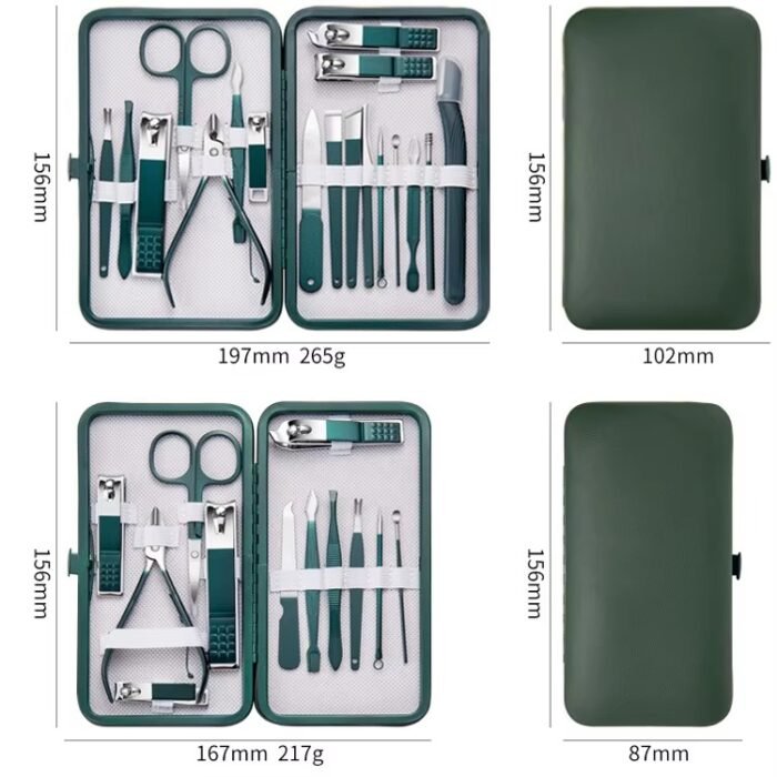 18pcs stainless steel manicure pedicure grooming kit blackish green UAE