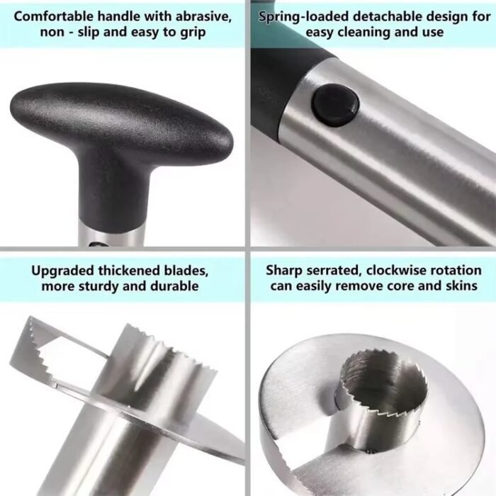 Stainless Steel Pineapple Corer & Slicer – Manual Fruit Core Remover, Cutter & Peeler Tool