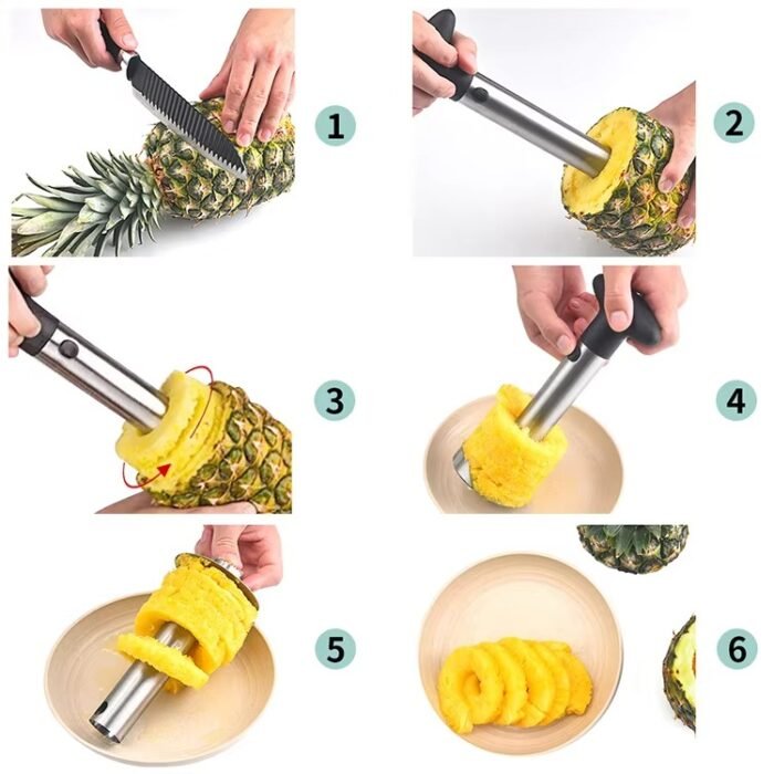Stainless Steel Pineapple Corer & Slicer – Manual Fruit Core Remover, Cutter & Peeler Tool