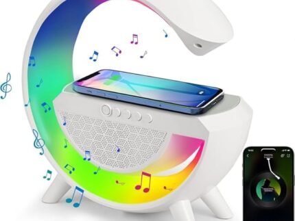 Table Lamp with Wireless Charger Ambient Lighting with Bluetooth Speakers