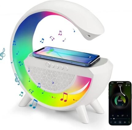 Table Lamp with Wireless Charger Ambient Lighting with Bluetooth Speakers