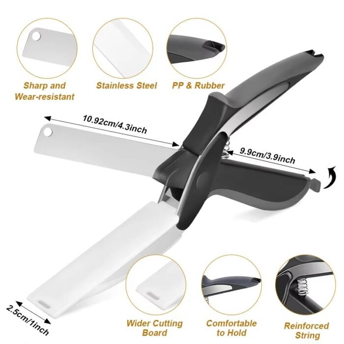 2-in-1 Stainless Steel Smart Scissors with Cutting Board – Kitchen Chopper Tool