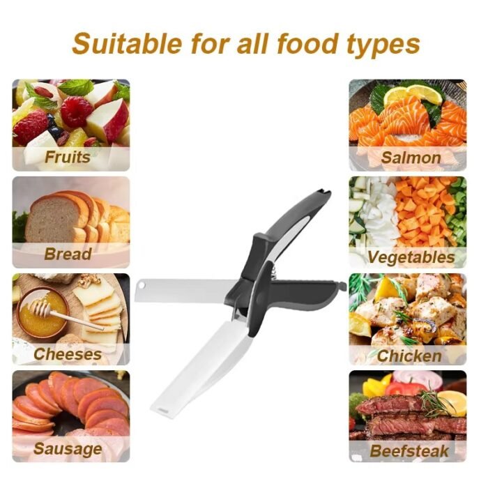 2-in-1 Stainless Steel Smart Scissors with Cutting Board – Kitchen Chopper Tool