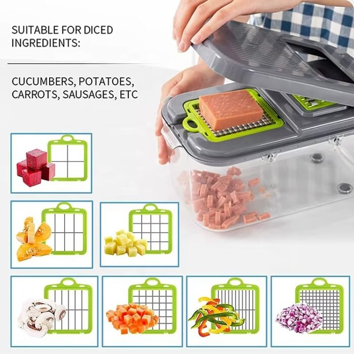22-in-1 Multipurpose Hand-Press Vegetable Chopper – Compact Mandoline Cutter with Storage Container