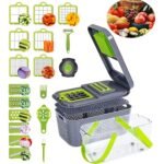 22-in-1 Multipurpose Hand-Press Vegetable Chopper – Compact Mandoline Cutter with Storage Container