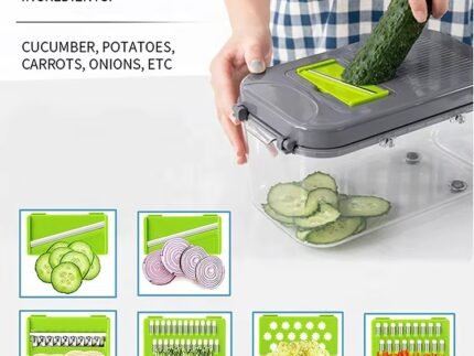22-in-1 Multipurpose Hand-Press Vegetable Chopper – Compact Mandoline Cutter with Storage Container