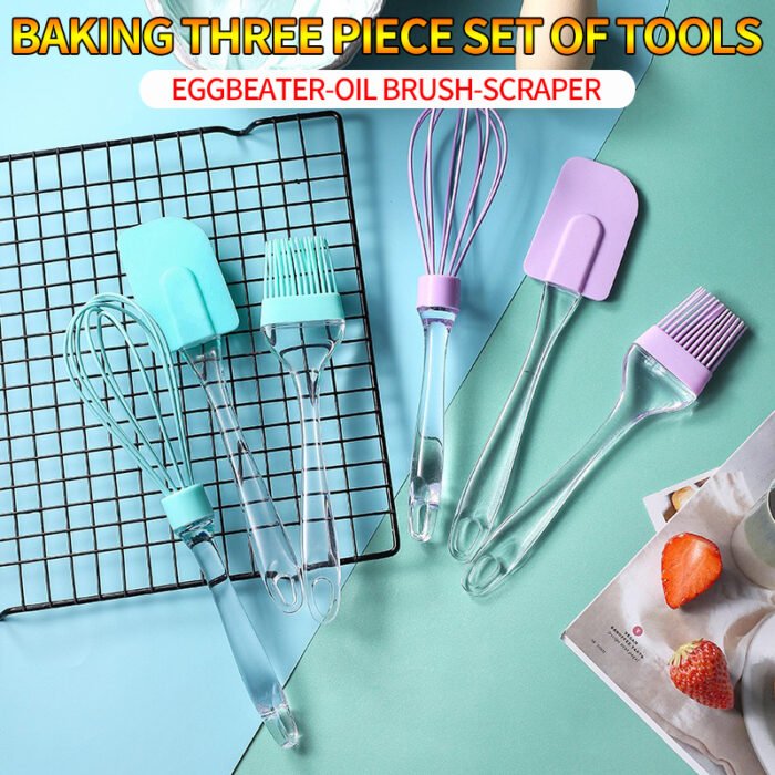 3-Piece Baking Tool Set – Whisk, Silicone Spatula & Oil Brush – Heat Resistant Kitchen Gadgets