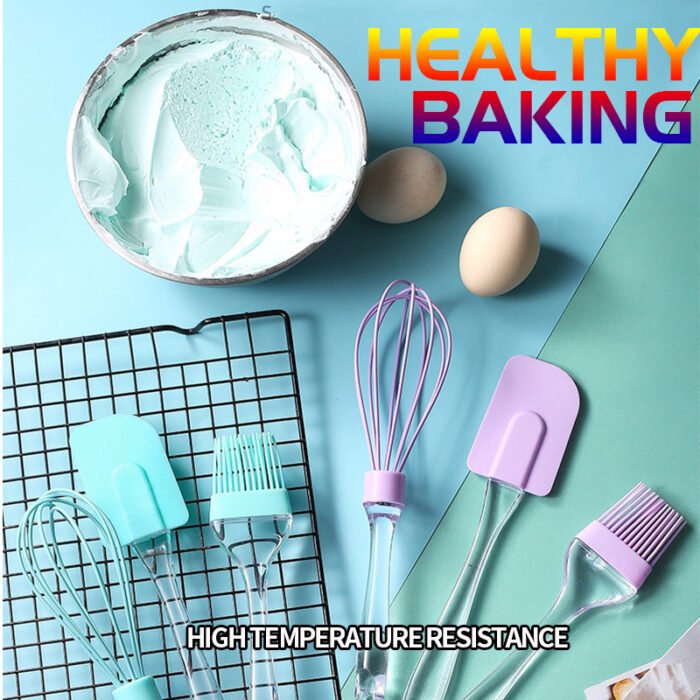 3-Piece Baking Tool Set – Whisk, Silicone Spatula & Oil Brush – Heat Resistant Kitchen Gadgets