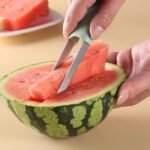 3-in-1 Stainless Steel & Plastic Watermelon Slicer, Cutter & Fork – Multifunctional Fruit Serving Tool