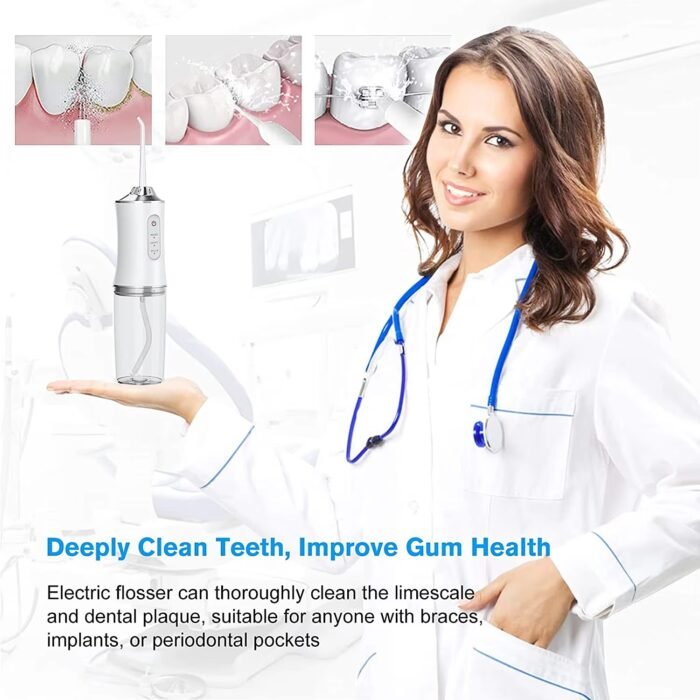 4-in-1 Cordless Water Flosser with Adjustable Modes, 220 ml Detachable Tank & Type-C Charging
