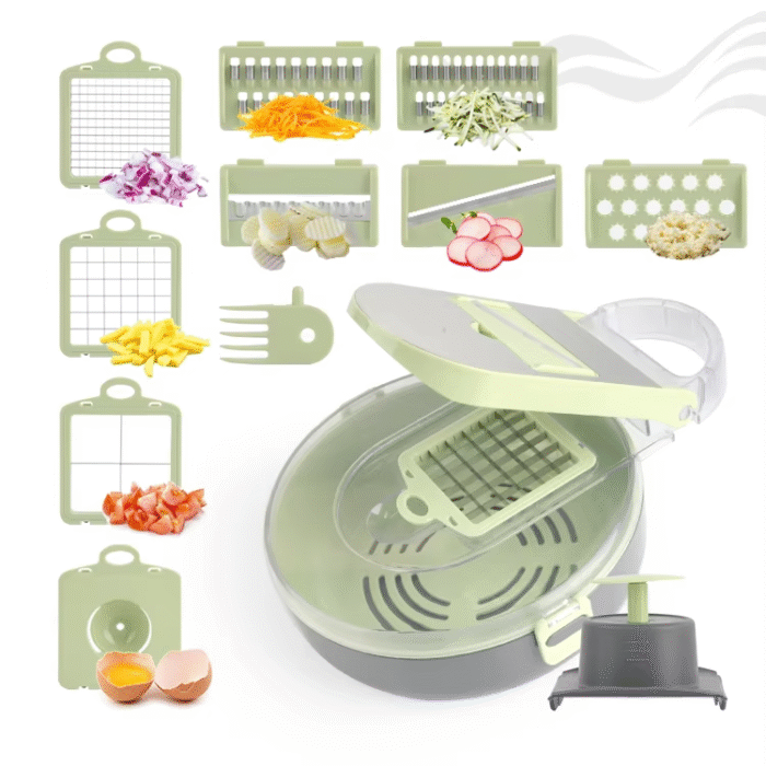 9-in-1 Multi-Function Vegetable Chopper & Slicer with Draining Basket – Onion, Potato, and Fruit Dicer