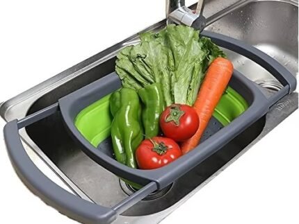 Adjustable Collapsible Over-the-Sink Strainer & Colander with Extendable Handles – Space-Saving Kitchen Draining Basket