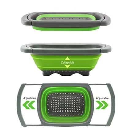 Adjustable Collapsible Over-the-Sink Strainer & Colander with Extendable Handles – Space-Saving Kitchen Draining Basket