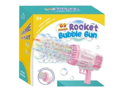 Automatic USB-Powered Rocket Bubble Gun – 69-Hole Blast Light-Up Bubble Machine Toy for Kids Outdoor Fun