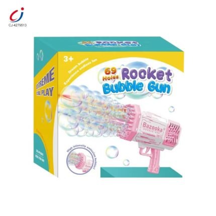 Automatic USB-Powered Rocket Bubble Gun – 69-Hole Blast Light-Up Bubble Machine Toy for Kids Outdoor Fun