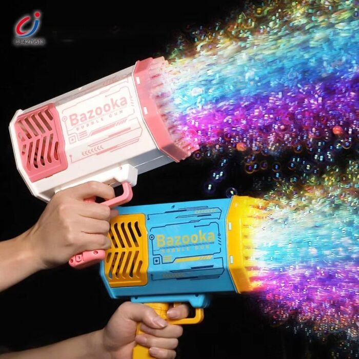 Automatic USB-Powered Rocket Bubble Gun – 69-Hole Blast Light-Up Bubble Machine Toy for Kids Outdoor Fun