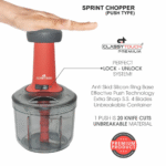 Classy Touch Manual Sprint 1000ML Hand-Press Food & Vegetable Chopper with Lock/Unlock System – Red & Black