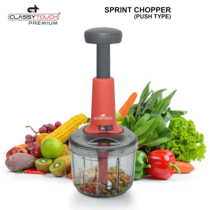 Classy Touch Manual Sprint 1000ML Hand-Press Food & Vegetable Chopper with Lock/Unlock System – Red & Black