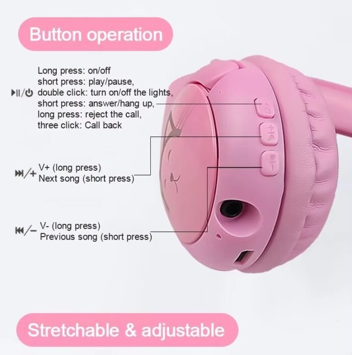 Cute Cat Ear Wired Headphones with LED Lights – Stereo Sound for Kids & Teens