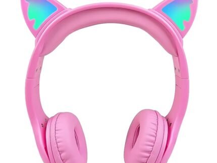 Cute Cat Ear Wired Headphones with LED Lights – Stereo Sound for Kids & Teens