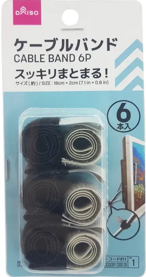 Daiso Cable Band 6-Pack – Reusable Hook & Loop Cord Organizer Straps