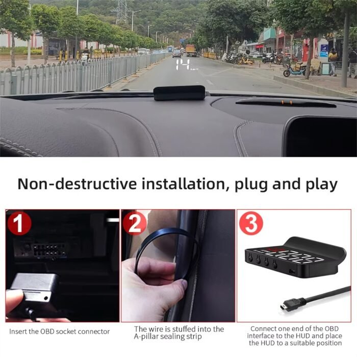 Digital Car HUD Speed Display with Non-Slip Dashboard Sun Cover