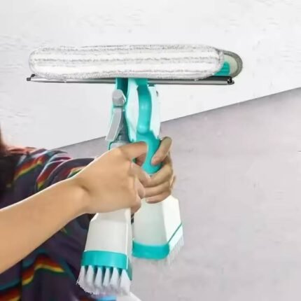 Double-Sided 4-in-1 Multifunctional Window Cleaning Tool – Squeegee, Scraper, Scrubber & Spray Combo
