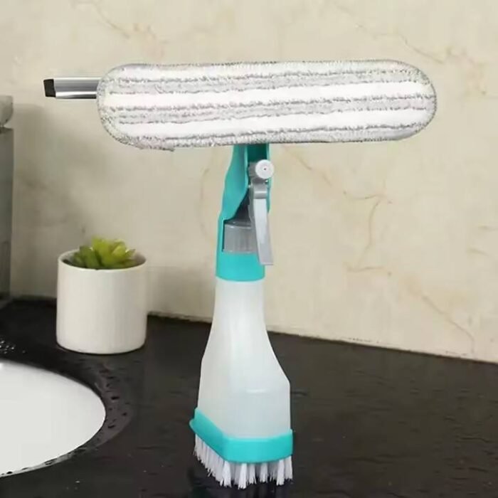Double-Sided 4-in-1 Multifunctional Window Cleaning Tool – Squeegee, Scraper, Scrubber & Spray Combo