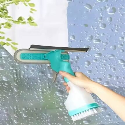 Double-Sided 4-in-1 Multifunctional Window Cleaning Tool – Squeegee, Scraper, Scrubber & Spray Combo