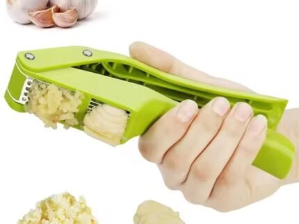 Dual-Function Garlic Press & Slicer – Stainless Steel Kitchen Tool for Garlic Puree, Slices & Mashing