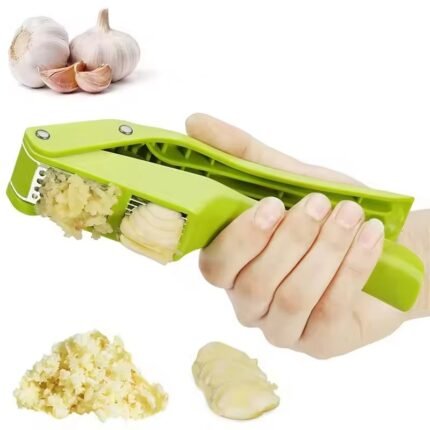 Dual-Function Garlic Press & Slicer – Stainless Steel Kitchen Tool for Garlic Puree, Slices & Mashing