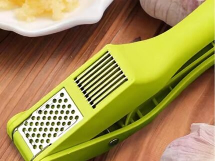 Dual-Function Garlic Press & Slicer – Stainless Steel Kitchen Tool for Garlic Puree, Slices & Mashing