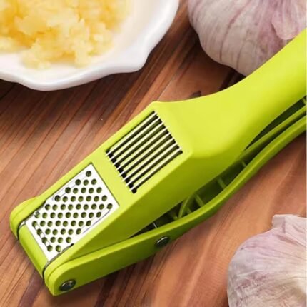 Dual-Function Garlic Press & Slicer – Stainless Steel Kitchen Tool for Garlic Puree, Slices & Mashing