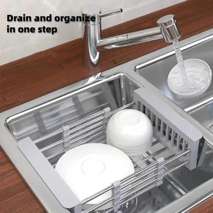 Expandable Kitchen Sink Dish Drying Rack – Metal Drying Basket for Plates, Cups & Utensils