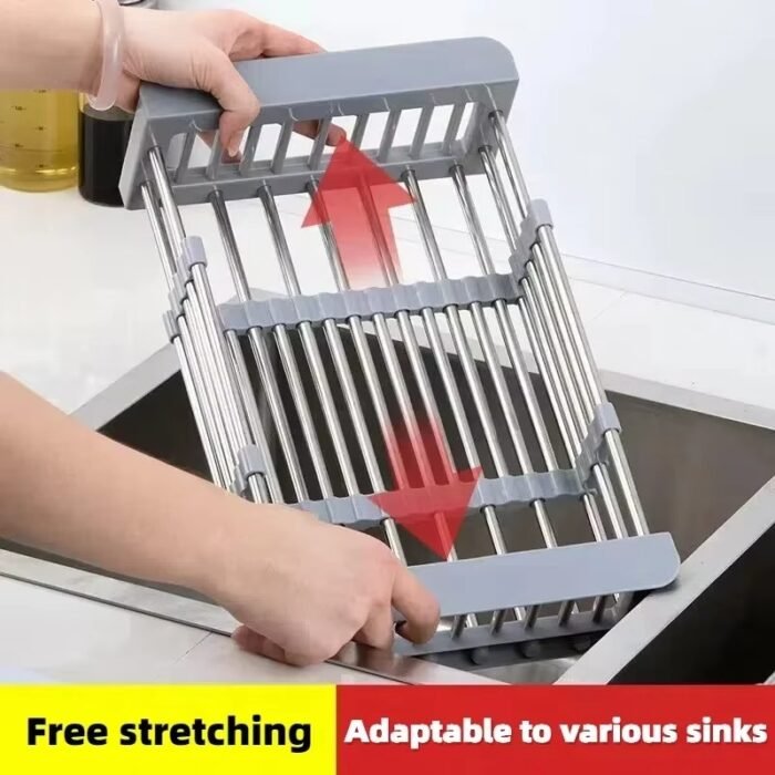 Expandable Kitchen Sink Dish Drying Rack – Metal Drying Basket for Plates, Cups & Utensils