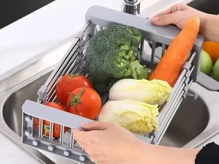 Expandable Kitchen Sink Dish Drying Rack – Metal Drying Basket for Plates, Cups & Utensils