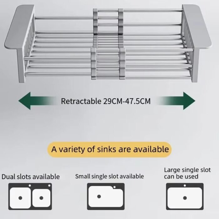 Expandable Kitchen Sink Dish Drying Rack – Metal Drying Basket for Plates, Cups & Utensils