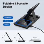 Foldable Fast Wireless Charging Station – 15W Multi-Device Charger for iPhone, Samsung, Watch & Earbuds