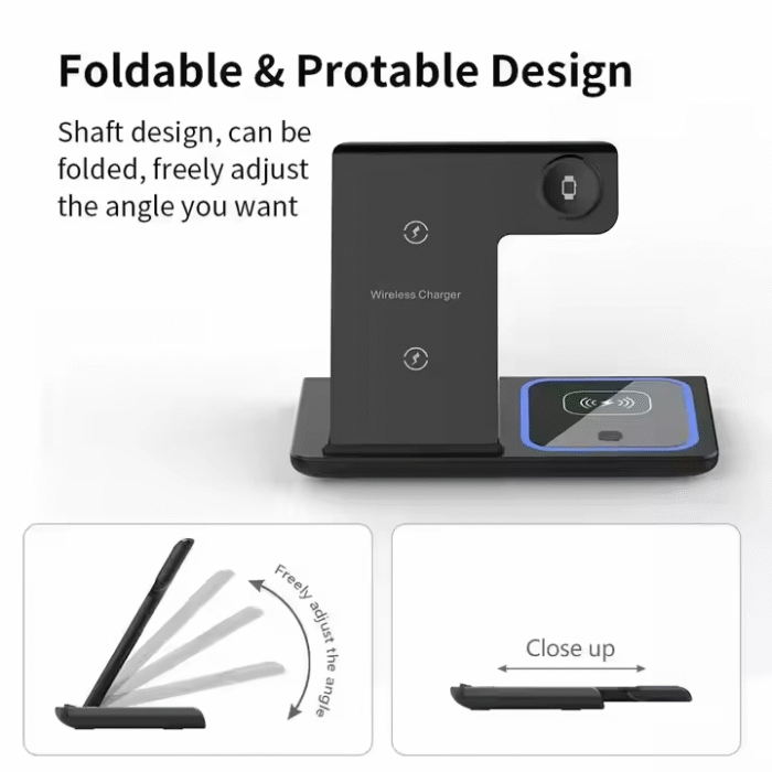 Foldable Fast Wireless Charging Station – 15W Multi-Device Charger for iPhone, Samsung, Watch & Earbuds