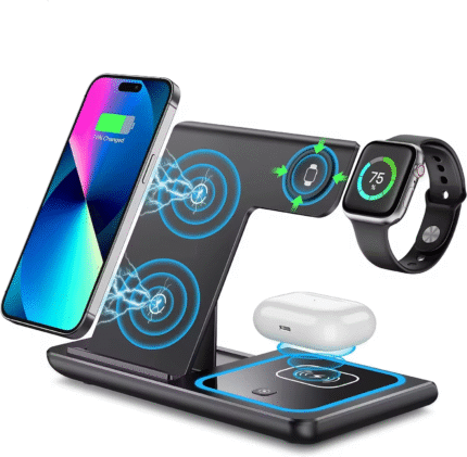 Foldable Fast Wireless Charging Station – 15W Multi-Device Charger for iPhone, Samsung, Watch & Earbuds