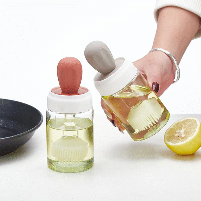 Glass Oil Dispenser Bottle with Integrated Silicone Brush & Leak-Proof Lid – Thickened Glass Kitchen Oil Bottle